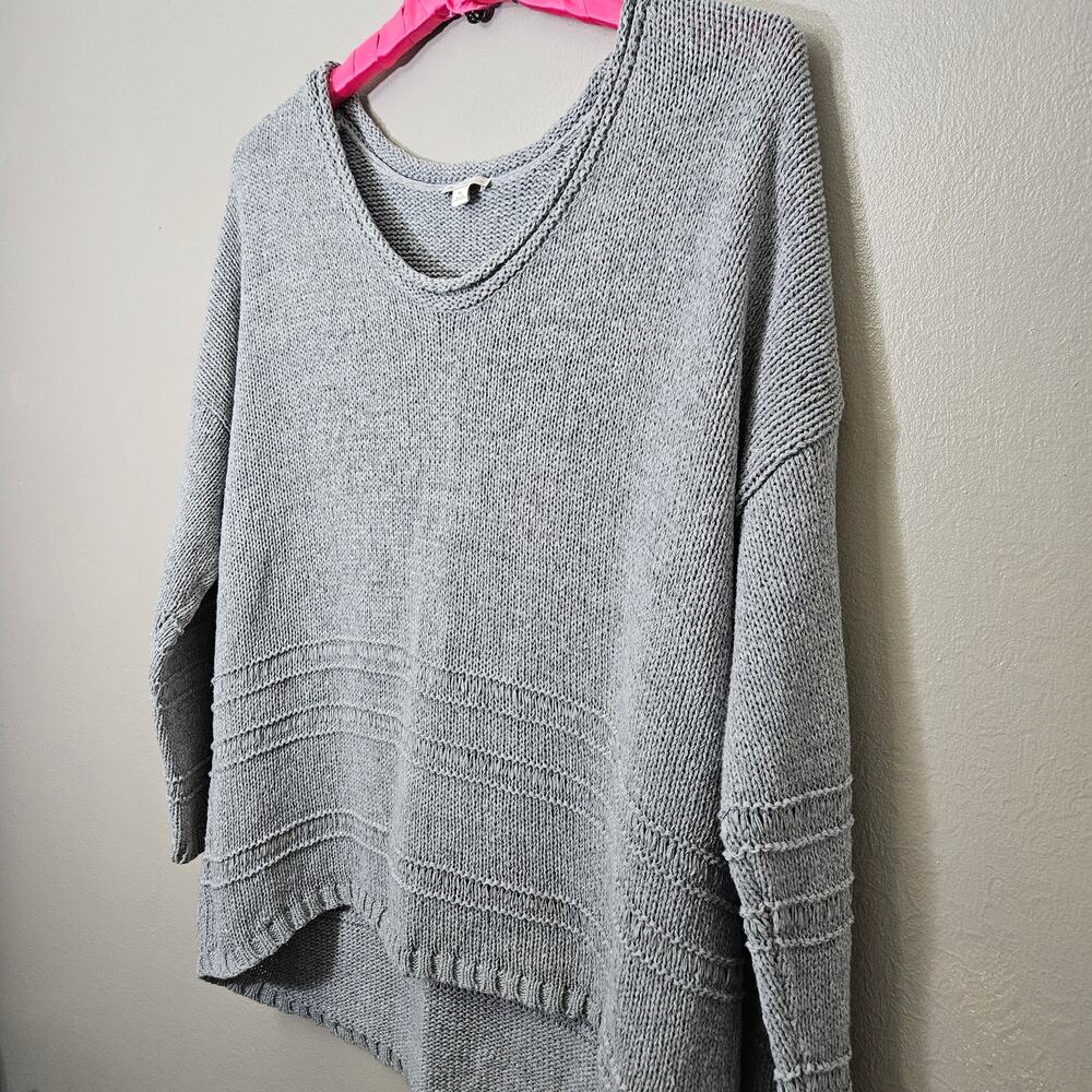 Lagenlook Gap Heather Grey Chunky OpenKnit VNeck Sweater Women XL Cozy Cabincore